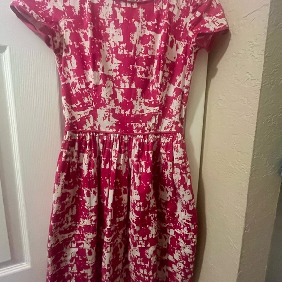 Oscar de la Renta Abstract Pink + White Print Knee-Length Cotton Dress Sz 2 EUC - Picture 4 of 11